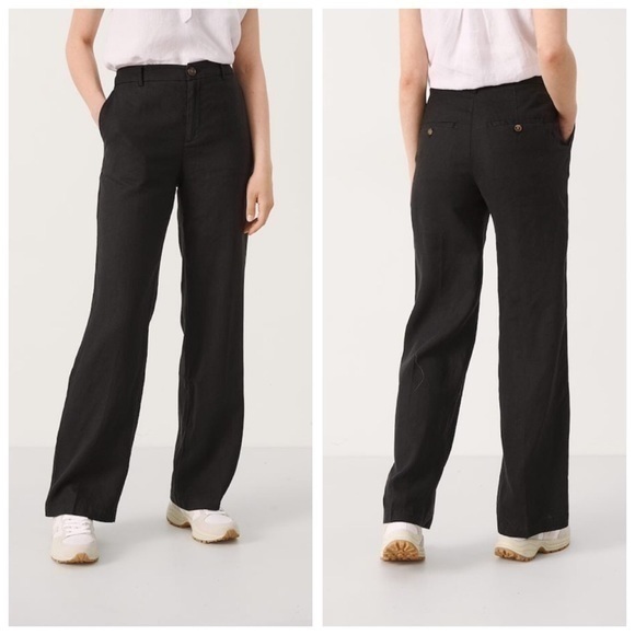 Part Two Copenhagen Black Linen BegittaPW Pants Straiggt Leg Full Length size 12